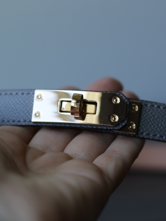 Vera Pelle Gray Leather Belt with Gold Tone Buckle main image 5